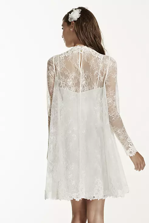 Lace Short Dress with Illusion Long Sleeves Image 5