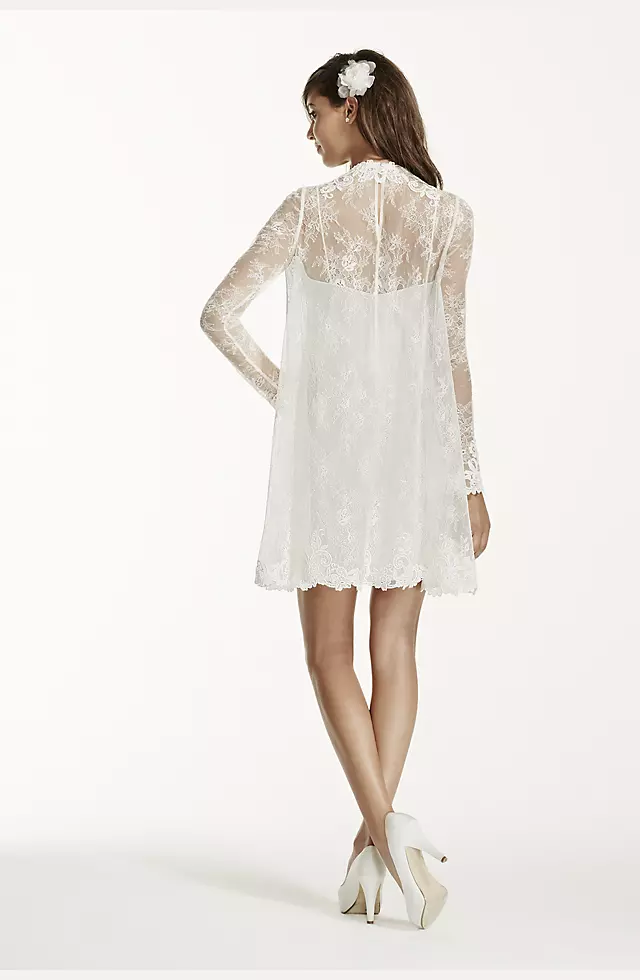 As-Is Lace Short Dress with Illusion Long Sleeves Image 2
