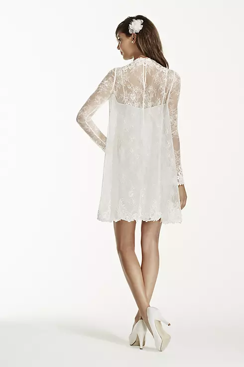 Lace Short Dress with Illusion Long Sleeves Image 2