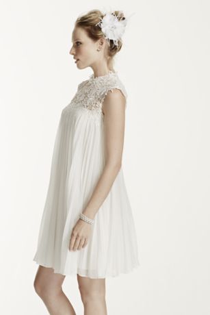 White Lace Pleated Chiffon Dress