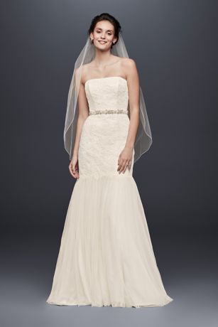 As-Is Strapless Lace Trumpet with Tulle Skirt