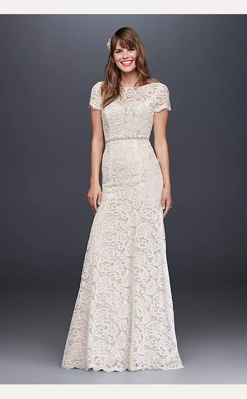 Lace Wedding Dress with Short Illusion Sleeves Image 1
