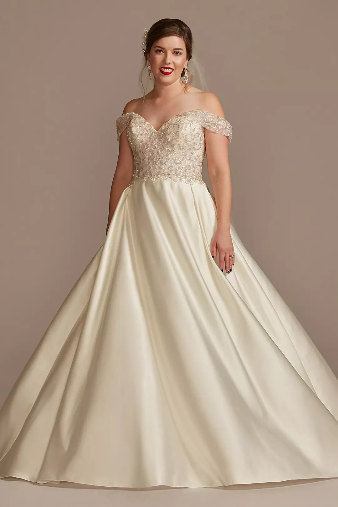 As Is Off the Shoulder Beaded Bodice Wedding Dress Image