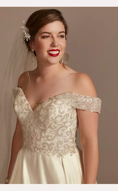 As Is Off the Shoulder Beaded Bodice Wedding Dress Image 3