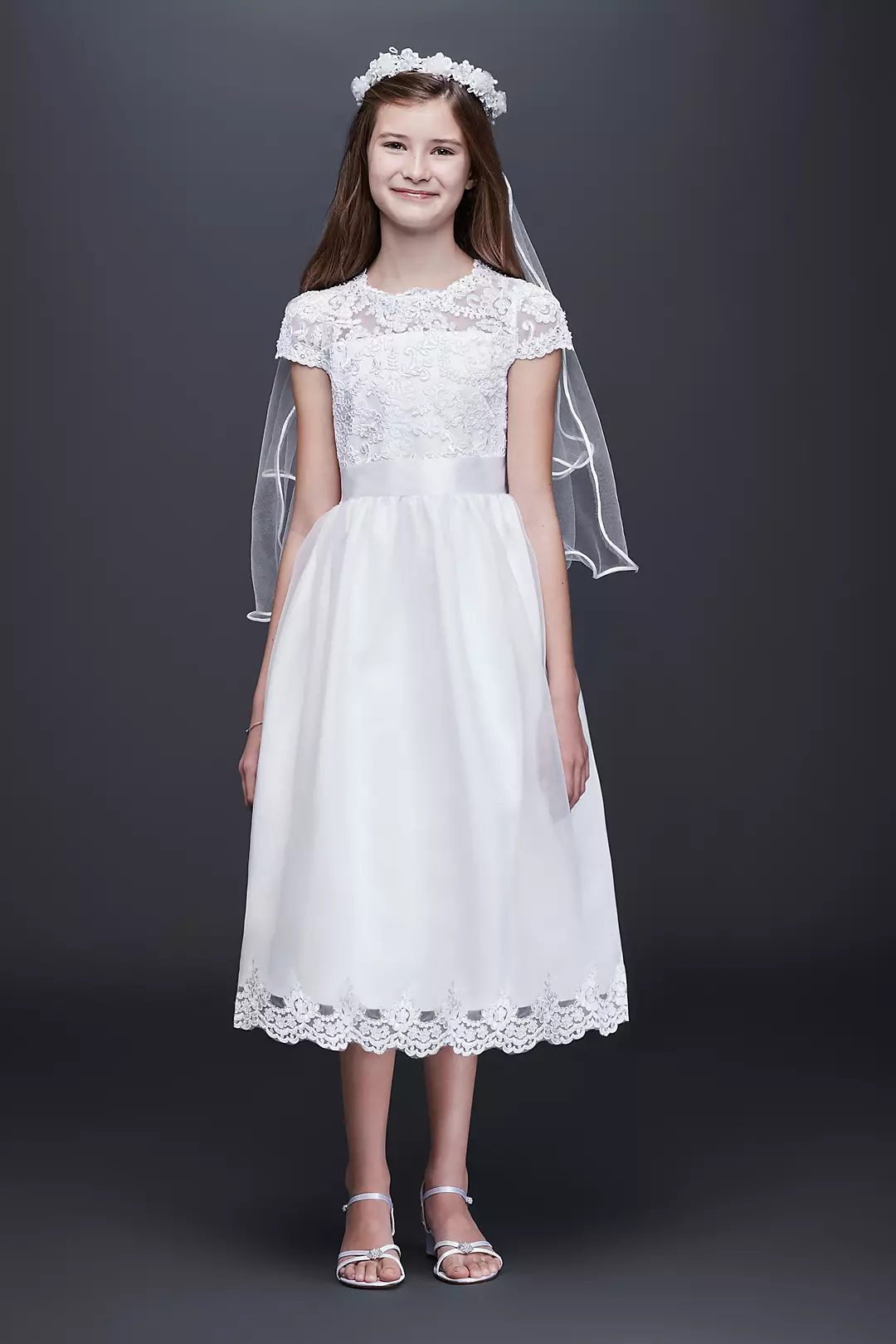 Illusion Flower Girl Dress with Appliqued Skirt Image