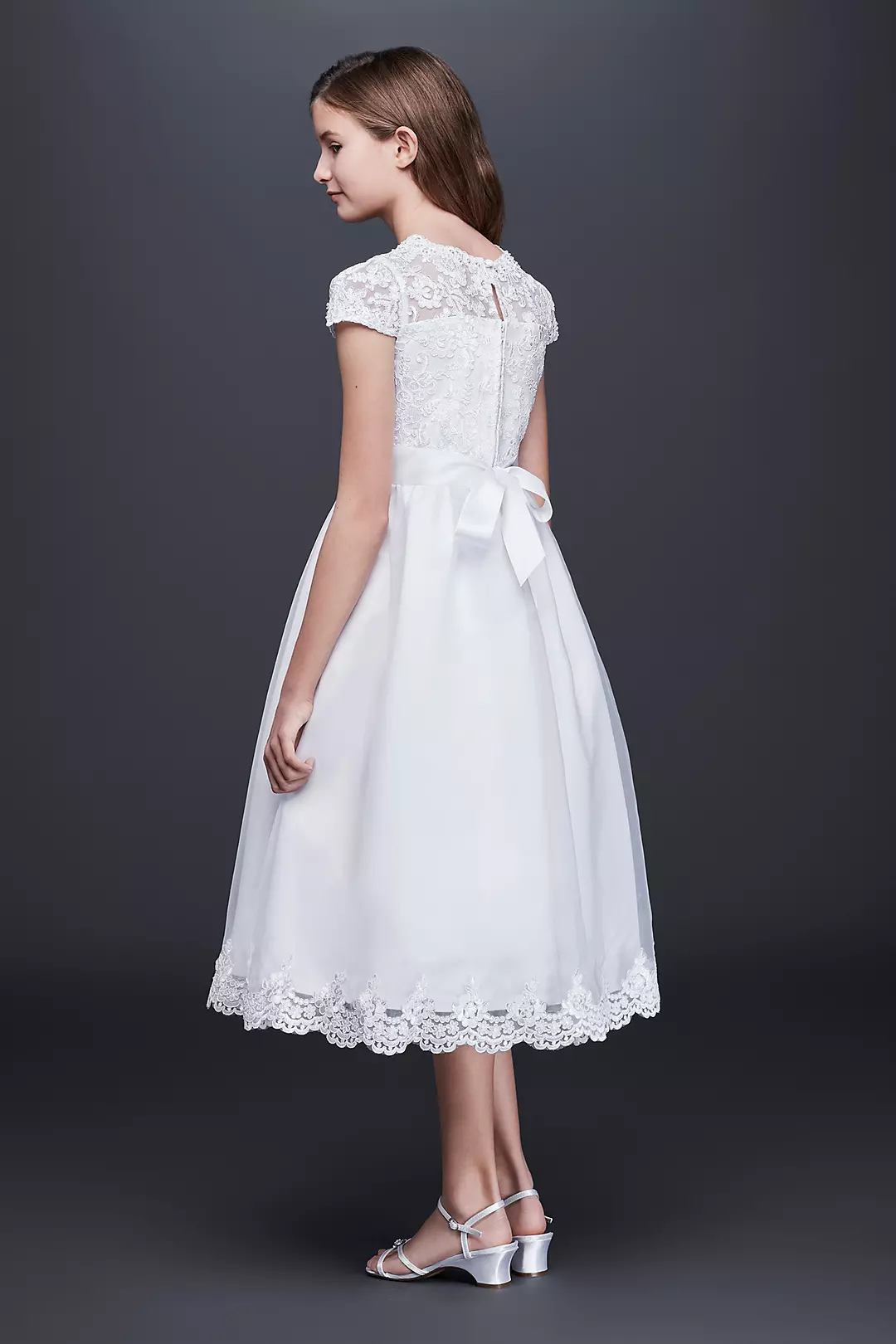 As-Is Illusion Flower Girl Dress with Applique Image 2