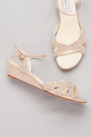 Glitter Mini-Wedge Sandals with Woven Straps | David's Bridal