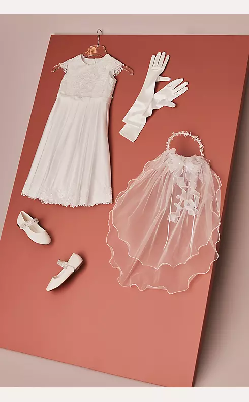 Lace and Satin A-Line Communion Dress with Bow Image 2