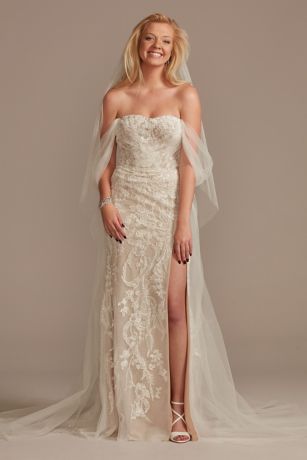 As Is Detachable Sleeves Train Tulle Wedding Dress