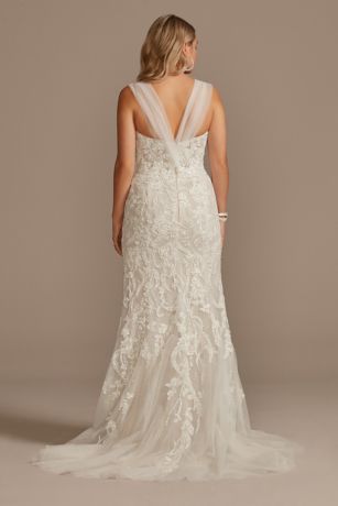 tulle detachable sleeves train dress