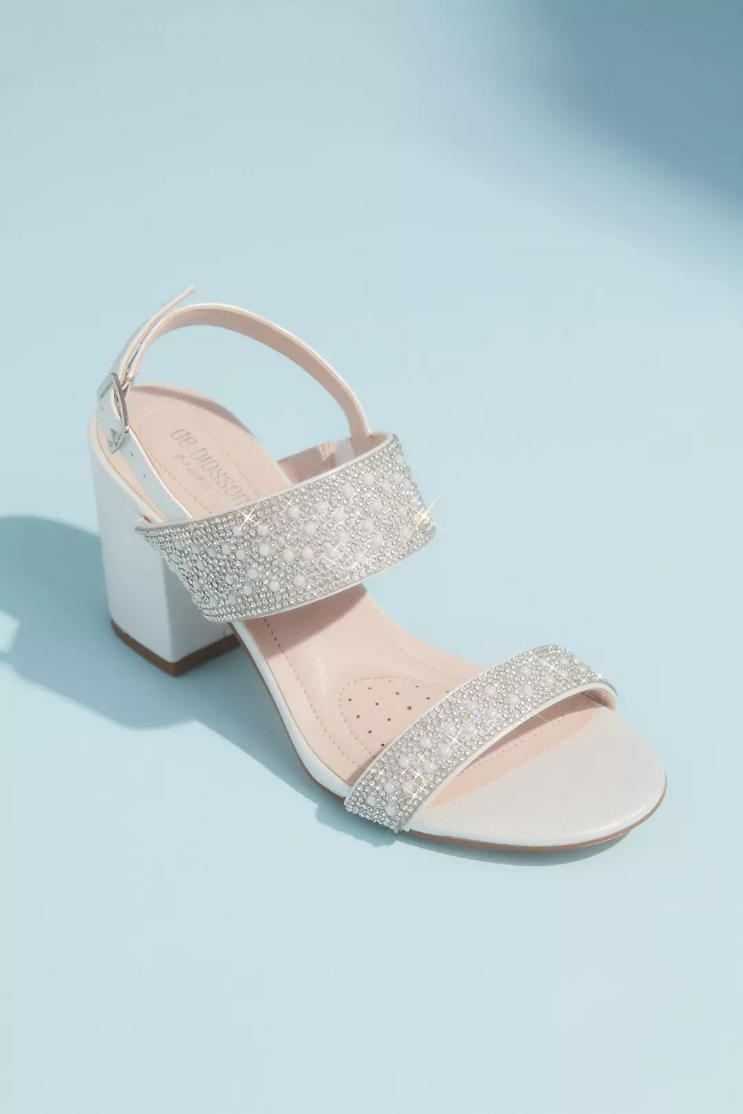 Pearl and Crystal Wide Strap Block Heel Sandals | David's Bridal