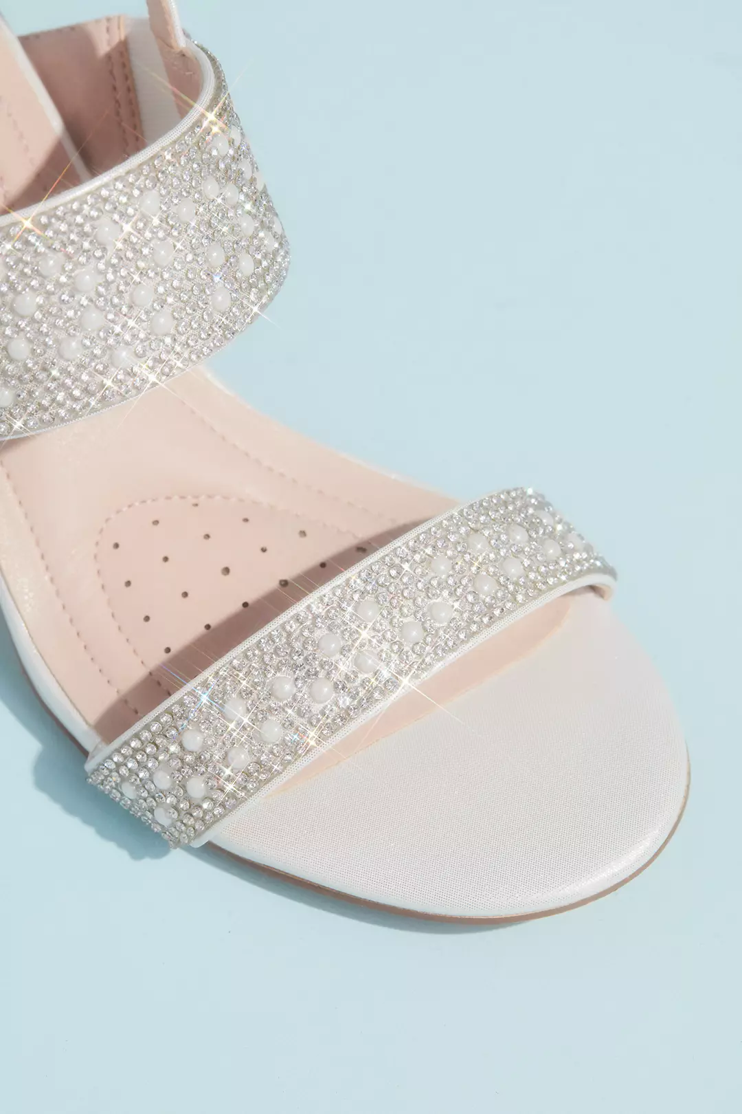 Pearl and Crystal Wide Strap Block Heel Sandals | David's Bridal
