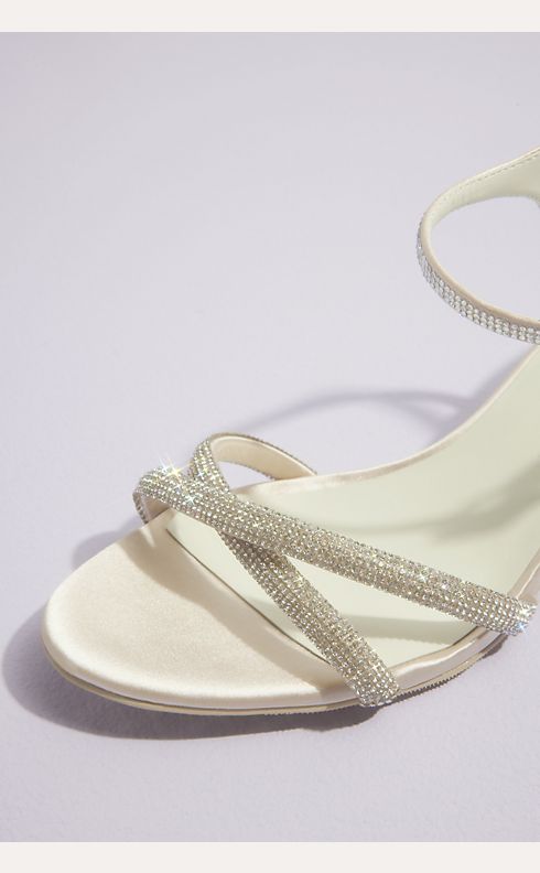 Crystal Embellished Cross Strap Block Heel Sandals | David's Bridal