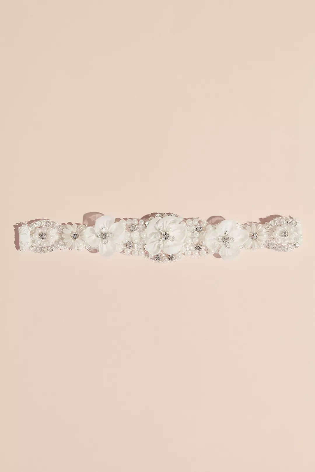 Pearl and Crystal Garter with Organza Flowers Image