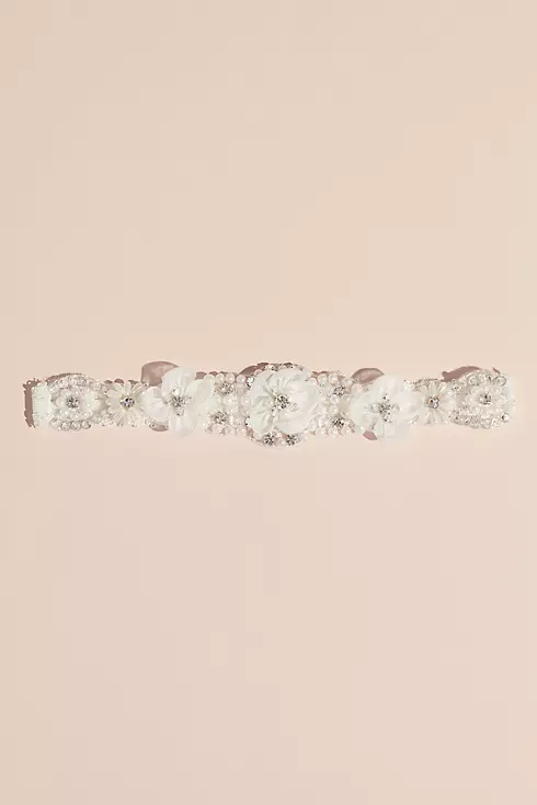 Pearl and Crystal Garter with Organza Flowers Image 1