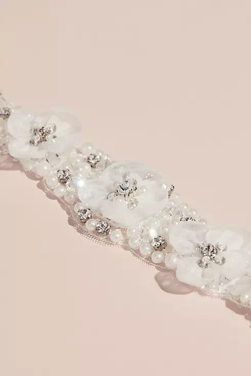 Pearl and Crystal Garter with Organza Flowers Image 3