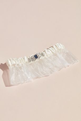 Sapphire Jeweled Garter with Organza Ruffle
