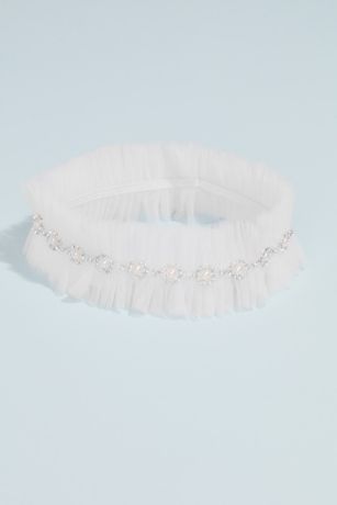 Pearl-Embellished Ruffled Tulle Garter