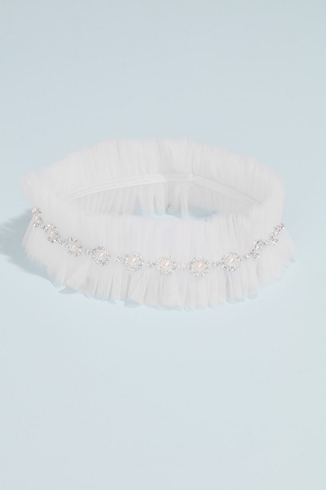 Pearl-Embellished Ruffled Tulle Garter Image 2