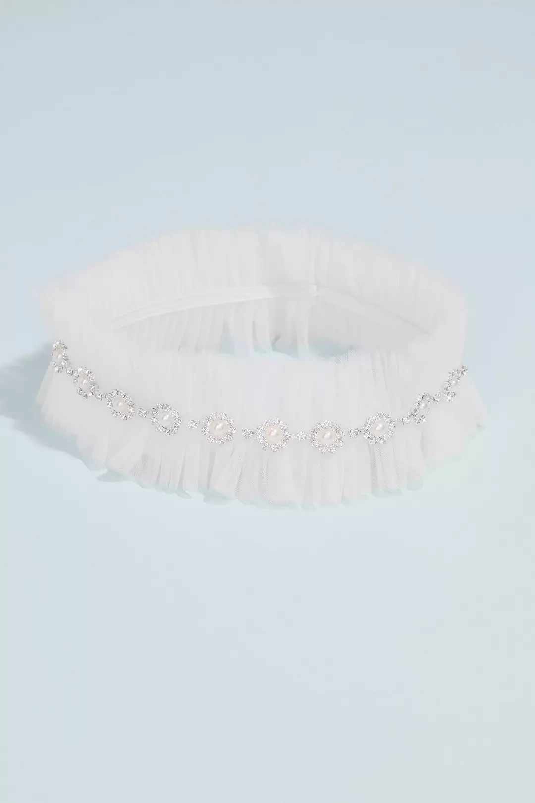 Pearl-Embellished Ruffled Tulle Garter Image