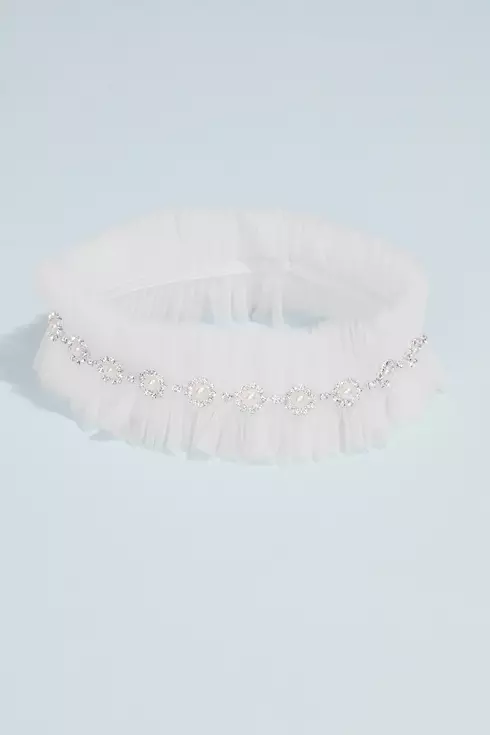 Pearl-Embellished Ruffled Tulle Garter Image 1