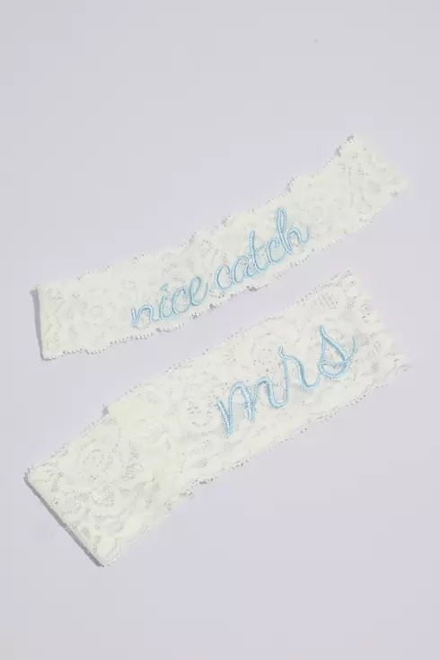 Mrs and Nice Catch Embroidered Garter Set Image 1