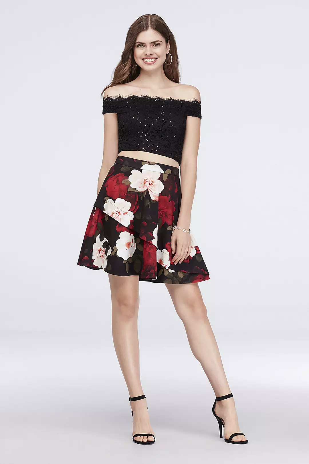 Lace and Printed Scuba Crepe Two-Piece Dress Image