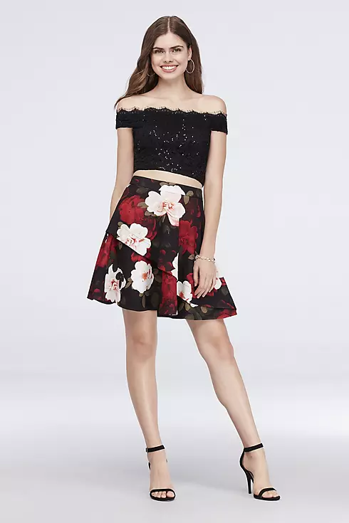 Lace and Printed Scuba Crepe Two-Piece Dress Image 1