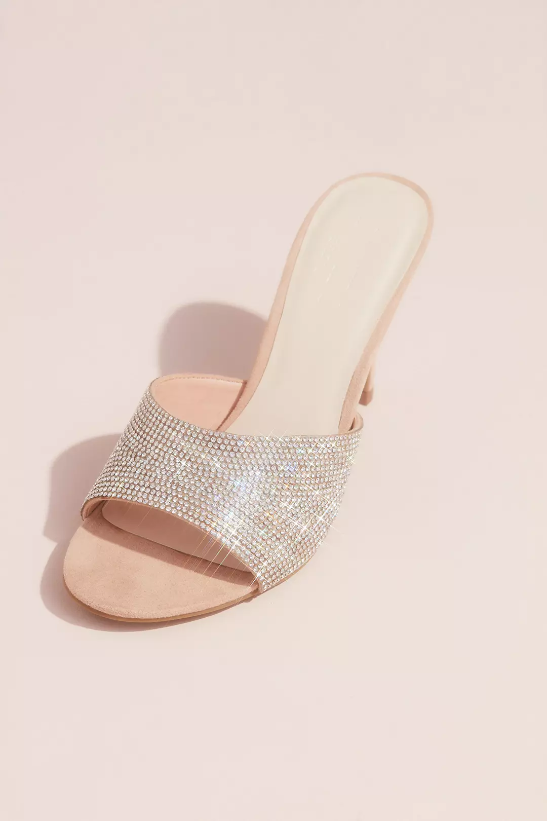 Open Toe Sueded High Heel Mules with Crystal Vamp Image