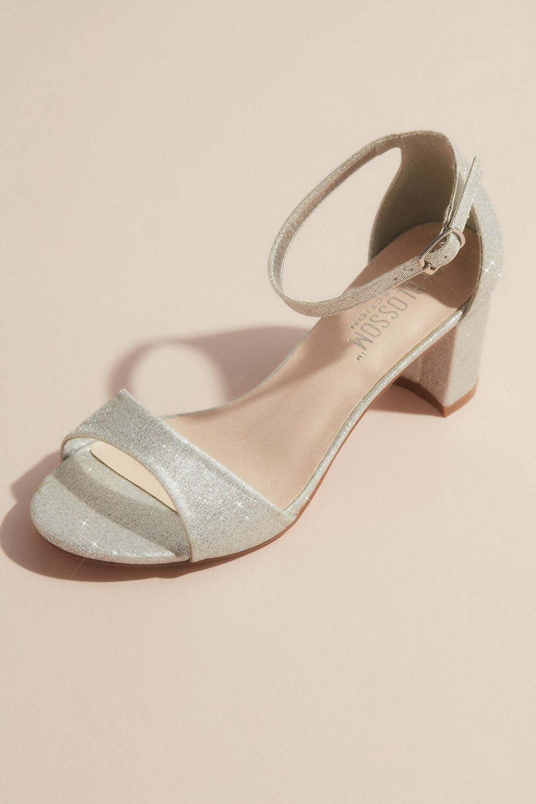 Glittering Metallic Ankle Strap Block Heel Sandals Image 4