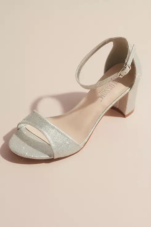 Glittering Metallic Ankle Strap Block Heel Sandals Image 1