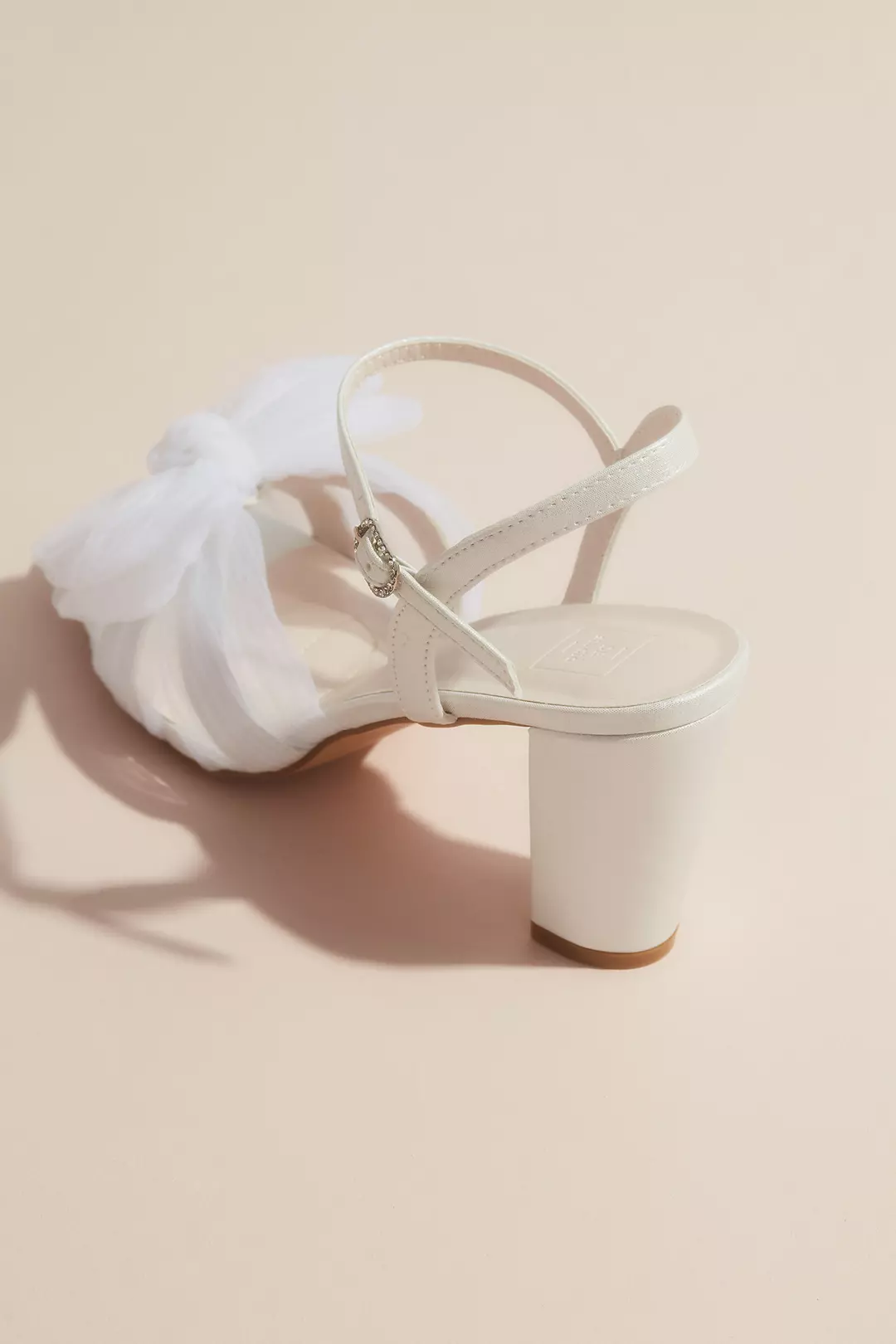Pleated Chiffon Bow Mid-Heel Sandals | David's Bridal Pleated Chiffon Bow Mid-Heel Sandals | David's Bridal
