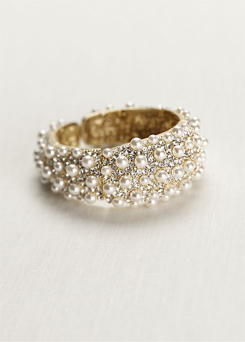 Pave and Pearl Gold Cuff Image 1