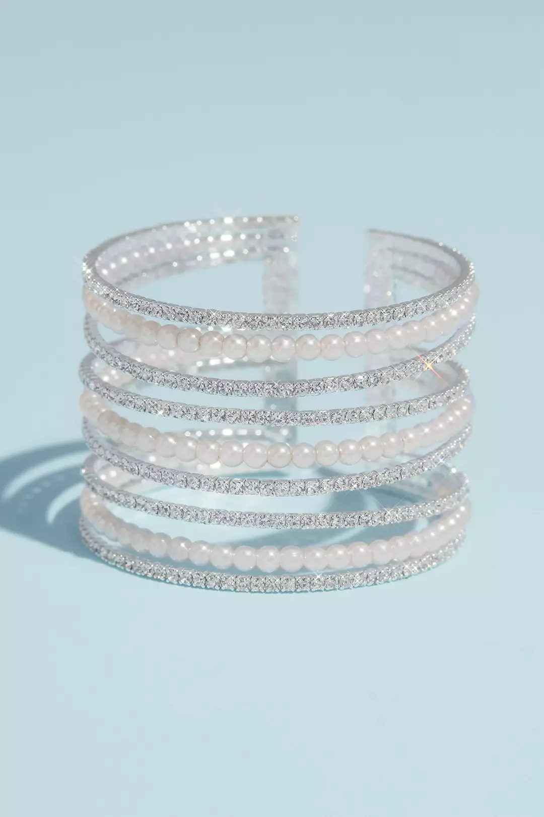 Crystal and Pearl Triple Band Cuff Bracelet | David's Bridal