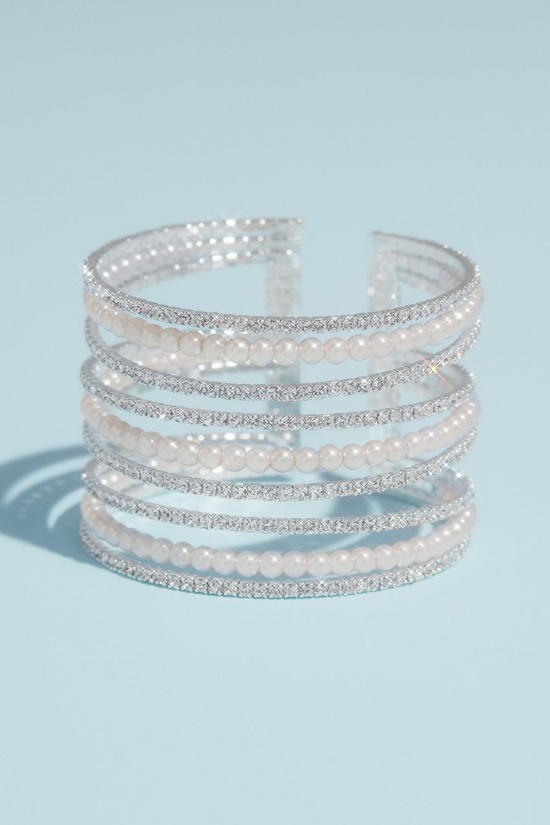 Crystal and Pearl Triple Band Cuff Bracelet Image