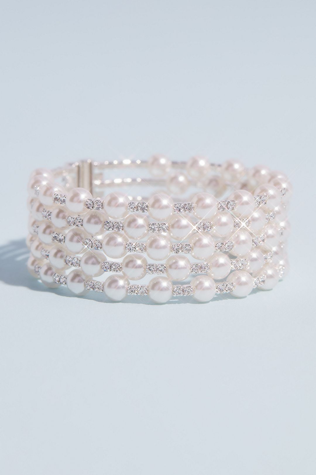 Multi Strand Crystal and Pearl Stack Cuff Bracelet Image 4