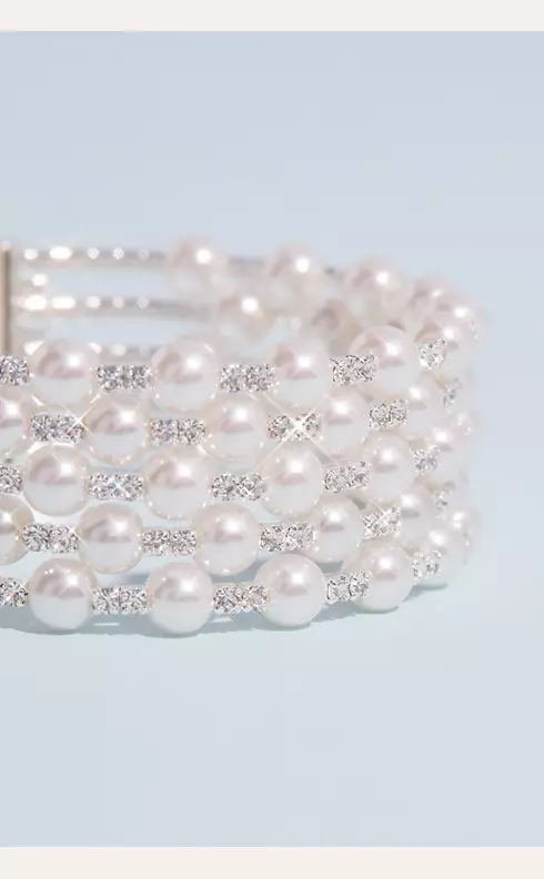 Multi Strand Crystal and Pearl Stack Cuff Bracelet Image 2