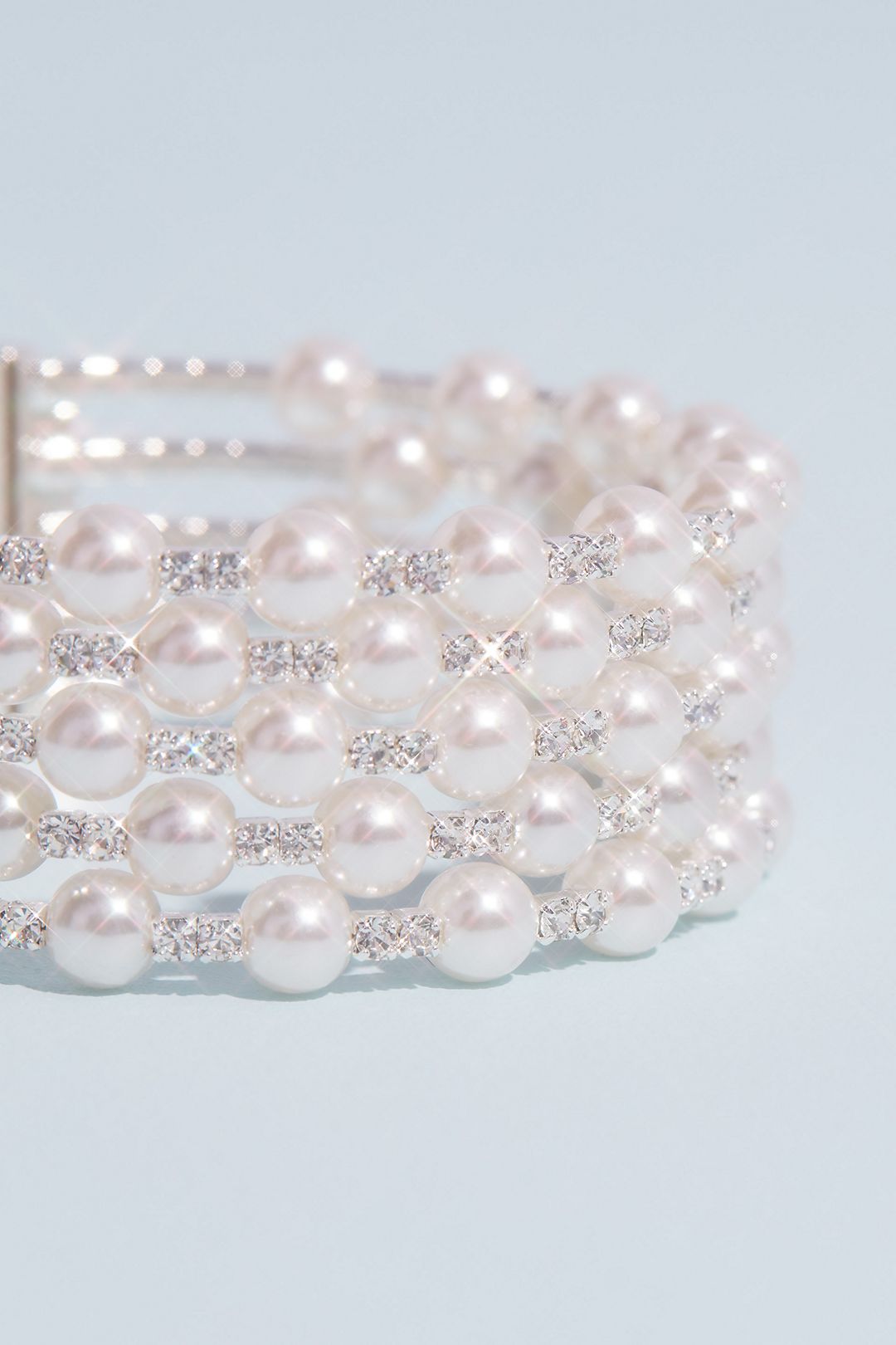 Multi Strand Crystal and Pearl Stack Cuff Bracelet Image 4