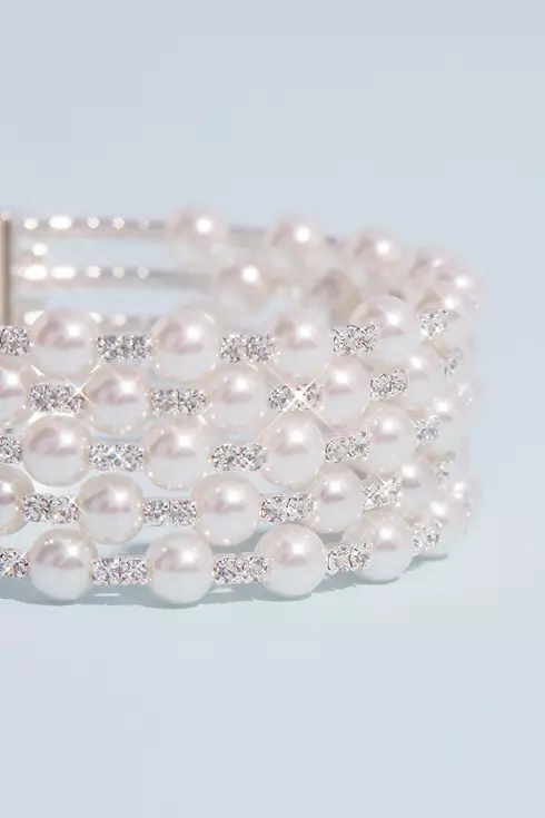 Multi Strand Crystal and Pearl Stack Cuff Bracelet Image 2