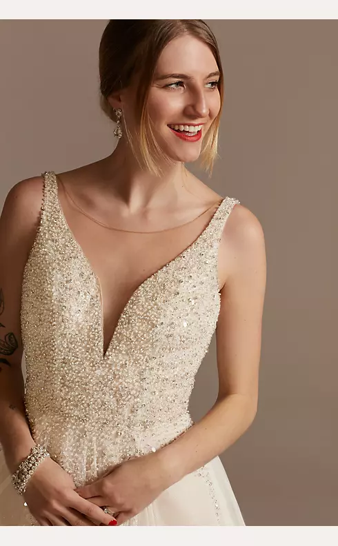 Beaded Bodice Plunging-V Illusion Wedding Dress Image 3