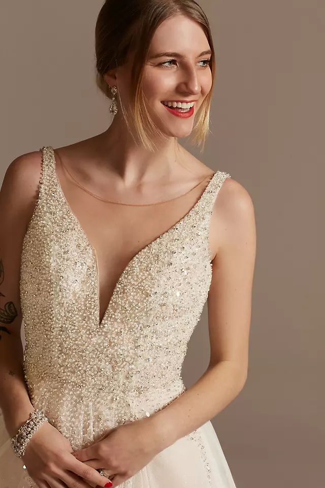 Beaded Bodice Plunging-V Illusion Wedding Dress Image 3