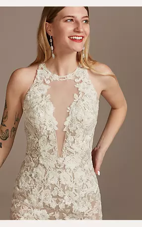 Illusion Sequin Floral Applique Wedding Dress Image 3
