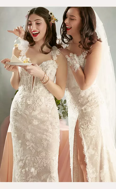 3D Floral Applique Wedding Dress with High Slit
