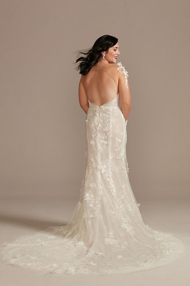 3D Floral Applique Wedding Dress with High Slit Image 2