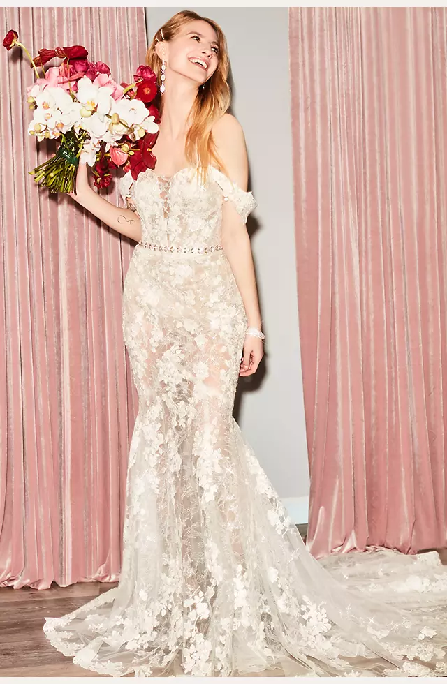 Embellished Illusion Lace Bodysuit Wedding Dress Image 5