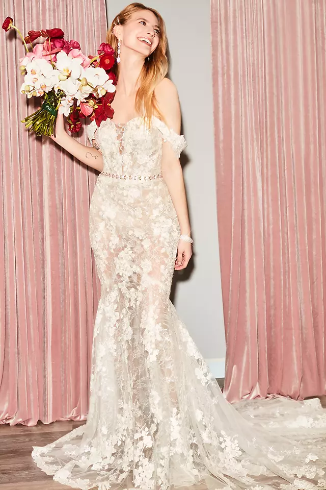 Embellished Illusion Lace Bodysuit Wedding Dress Image 5
