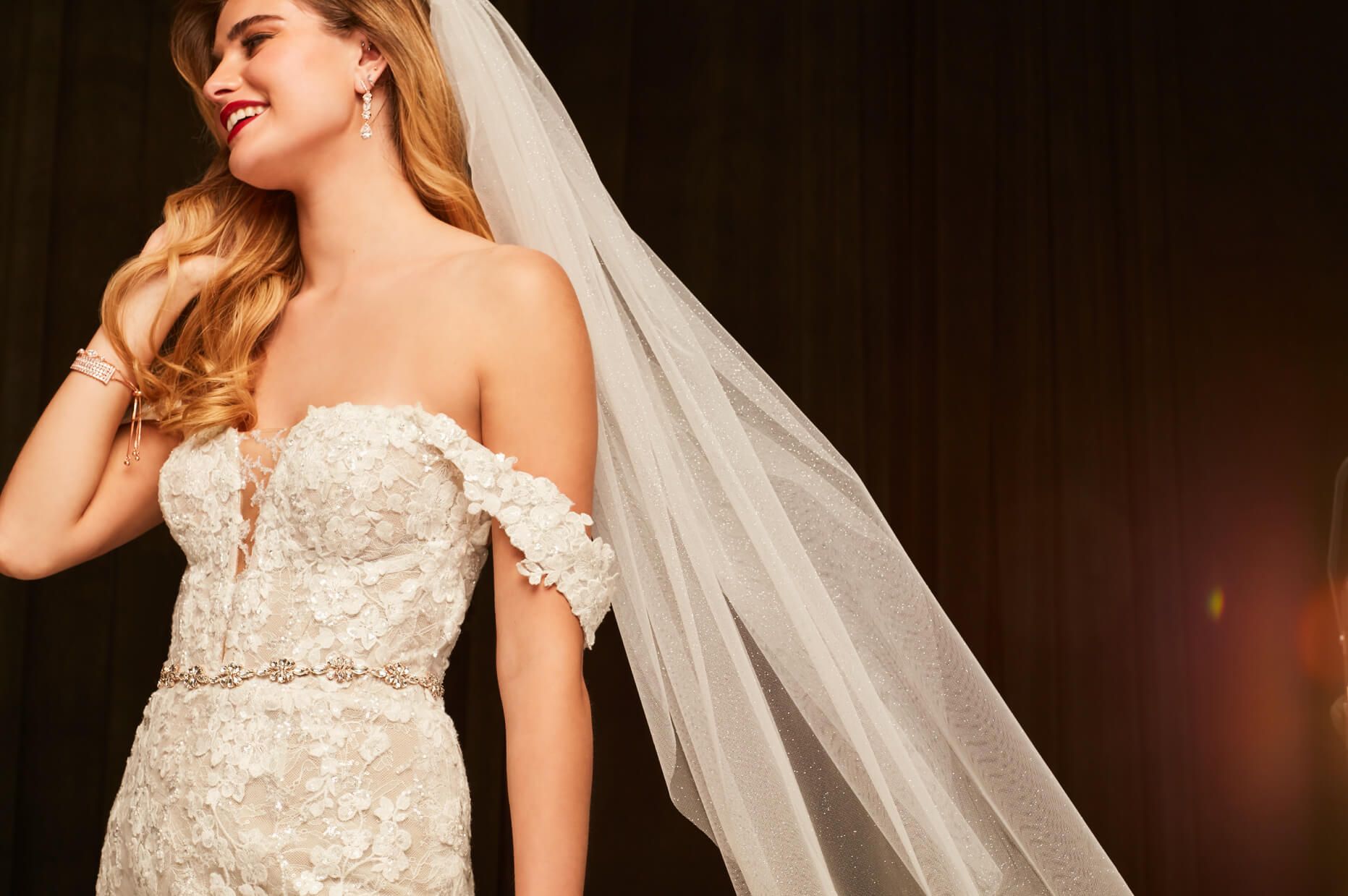 smiling bride looking off to the side