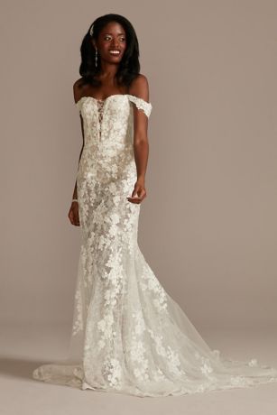 David's Bridal Embellished Illusion Lace Bodysuit Wedding Dress 1499.00