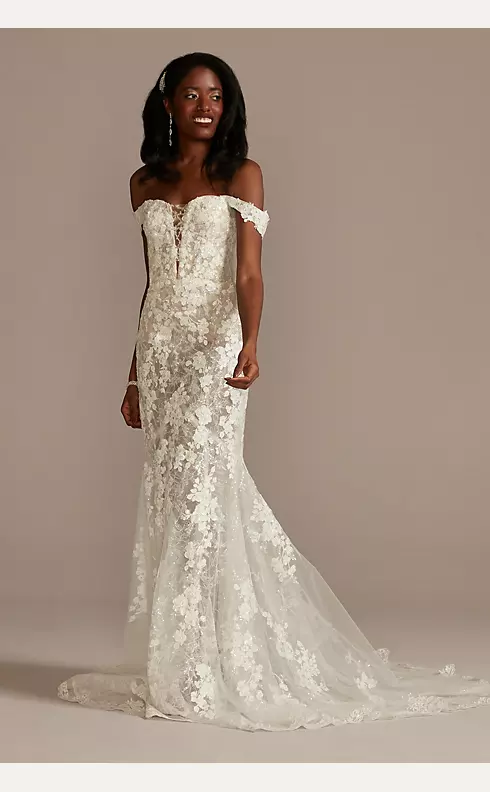 Embellished Illusion Lace Bodysuit Wedding Dress Image 1