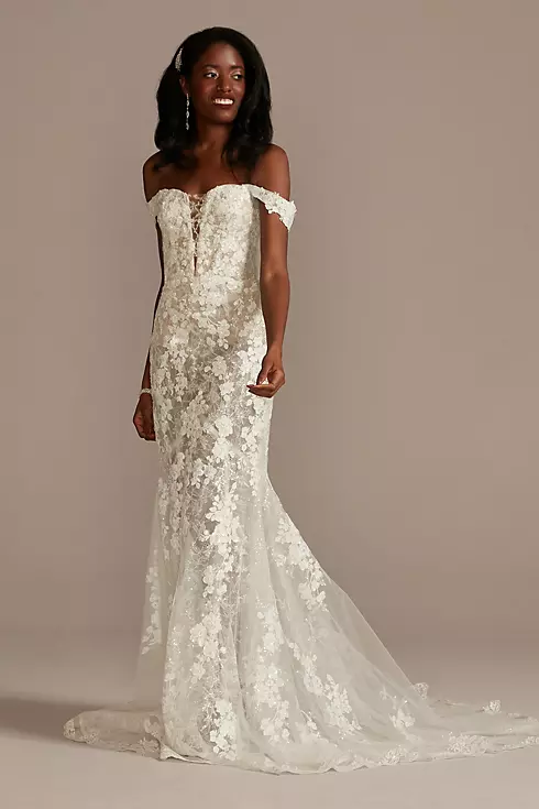 Embellished Illusion Lace Bodysuit Wedding Dress Image 1